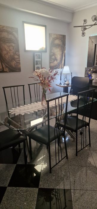 Mesa sala de jantar inox e vidro