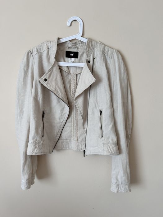 Ramoneska kremowa 100% len H&M kurtka M 38 S 36