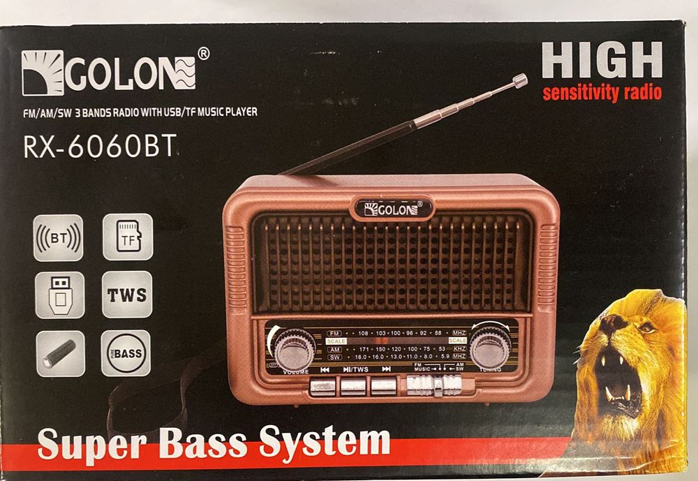 Radio retro głośnik Bluetooth na prąd i baterię nowe Golon