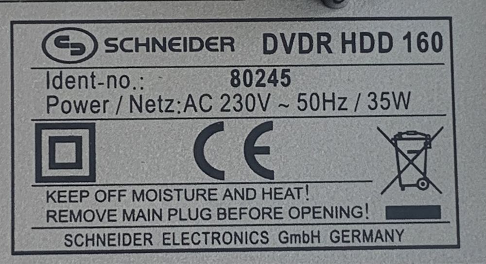 Пишущий плеер SCHNEIDER DVDR TV HDD 160
