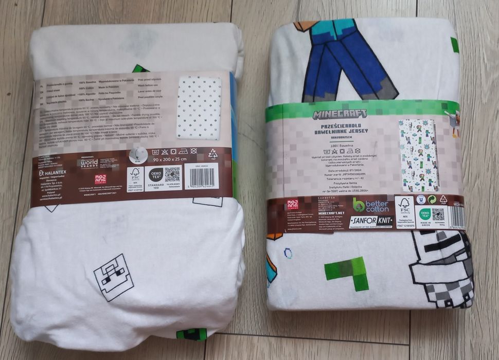 Prześcieradła z gumką minecraft 90x200 2 sztuki