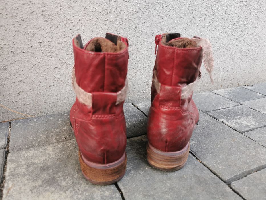 Buty Josef Seibel r39, ocieplane , skóra, czerwone botki piękne