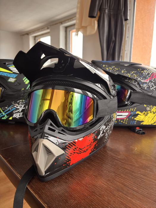 NOWE Kaski Motocrossowe+Gogle  motocross rowerowy quad atv enduro