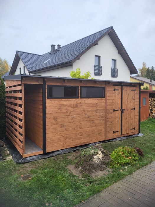 Nowoczesny Domek narzędziowy z drewutnią