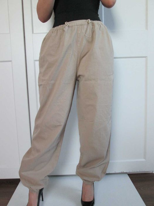 Primark beżowe szerokie spodnie spadochronowe cargo 12 L XL nowe
