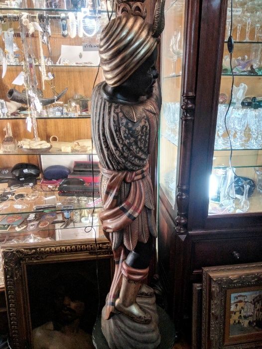 Candeeiro Pé Escravo Veneziano Madeira Policromada
