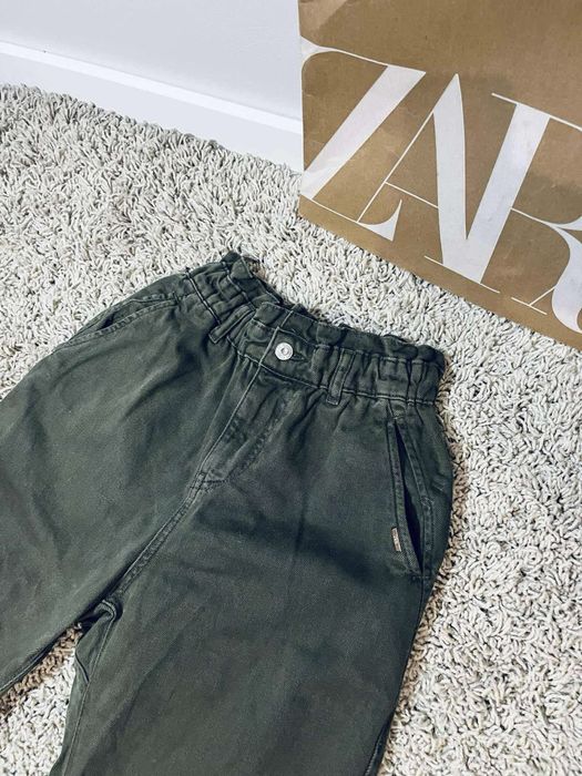 Zara 32 xxs khaki spodnie mom fit wysoki stan jeansy
