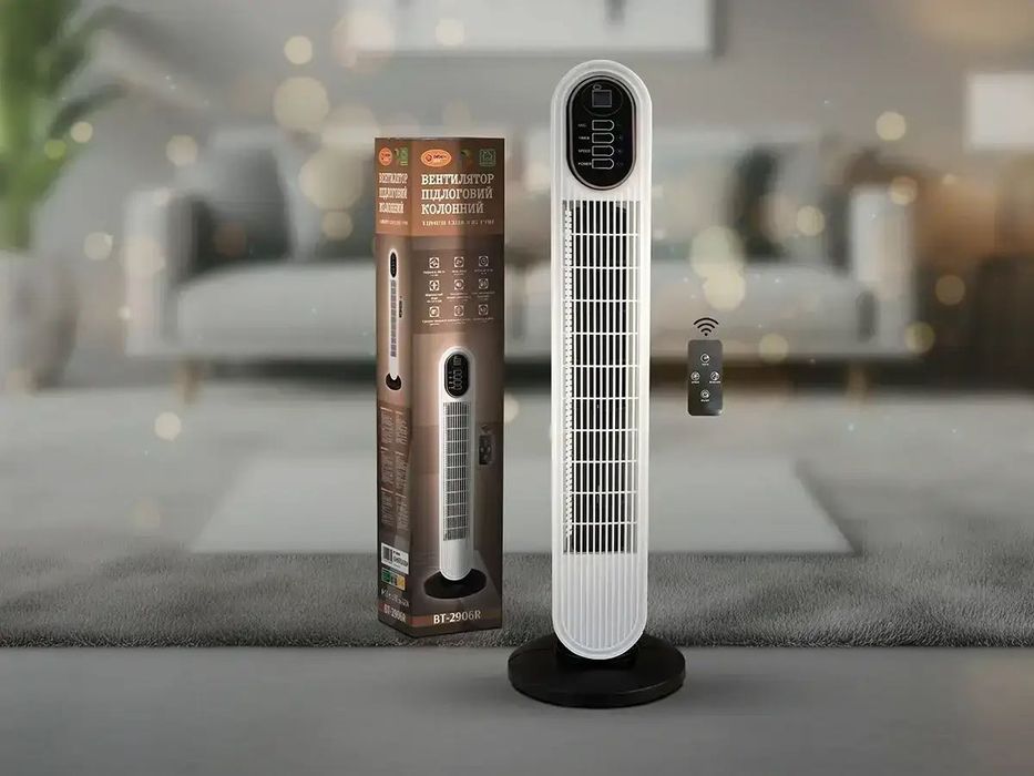 Вентилятор підлоговий колонний з пультом Tower Cooling Fan 500Вт BITEK BT-2906R напольные вентилятор