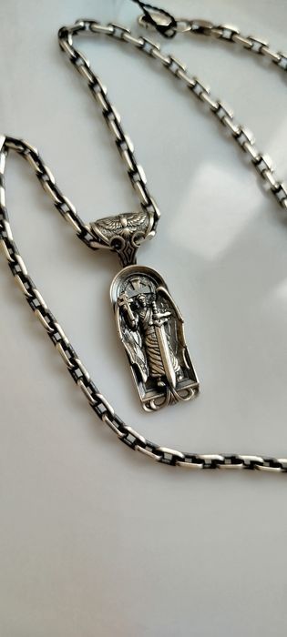 Срібна ладанка Архангел Міхаіл, Михаил серебряная крестик кулон 925