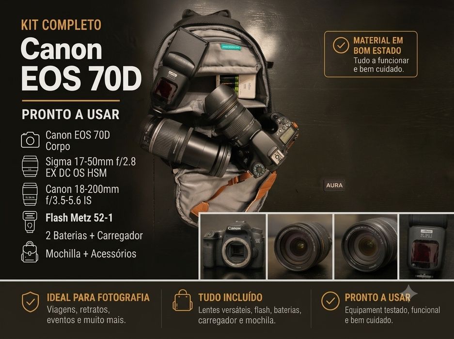 Kit Completo Canon 70D Lente 18-200 Lente 17-50 Sigma