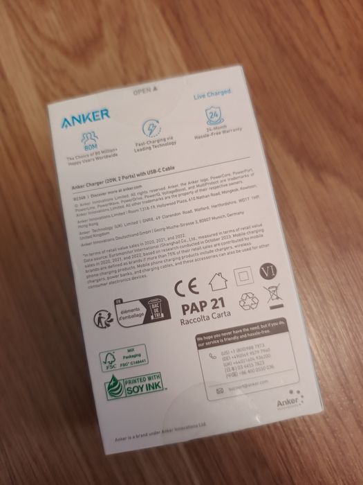 Зарядний пристрій ANKER 20W з кабелем 1.5м B2348 Блок 2 порти PD QC Вт