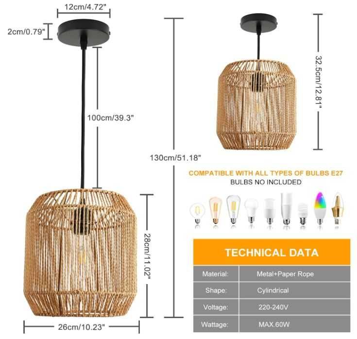 Nowoczesna, rattanowa lampa wisząca FORCOSO