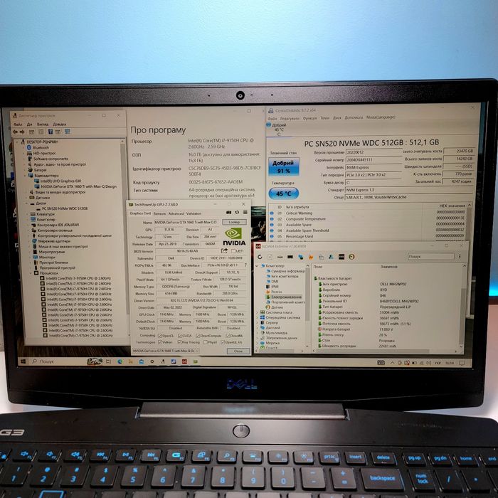 Dell G3 3590 / i7-9750H / 16Gb / NVIDIA GeForce GTX 1660Ti 6Gb/ 512SSD