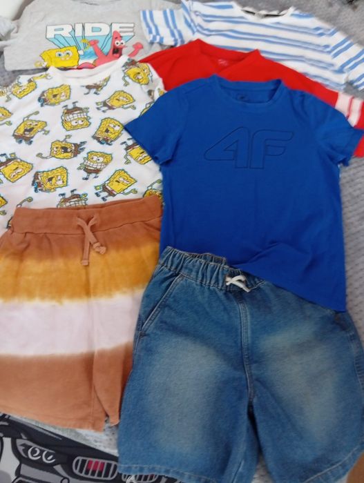 Spodenki jeansowe i koszulki chłopięce 5 sztuk 140