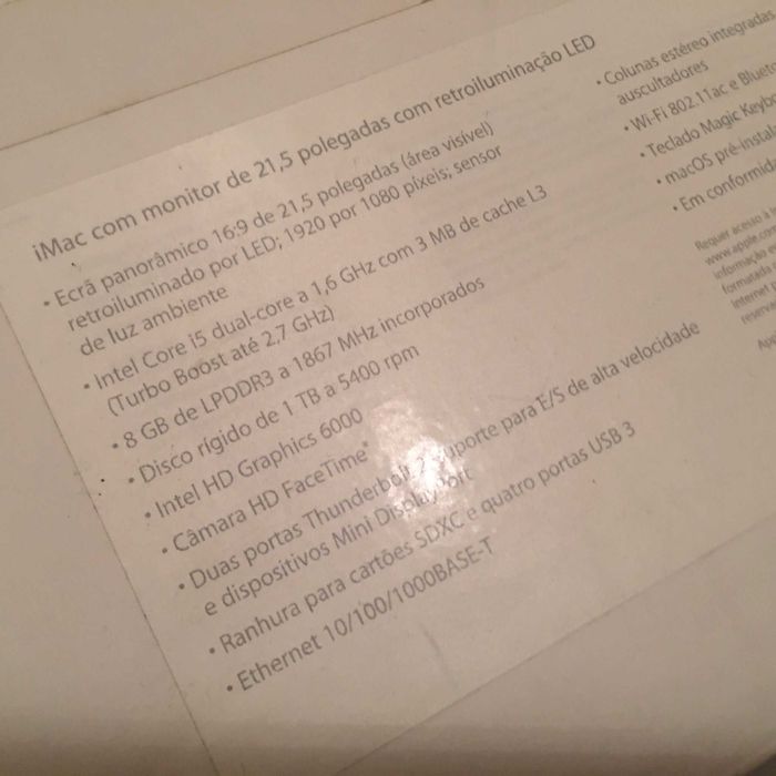 Apple, iMac, 21.5 Polegadas (só a caixa)