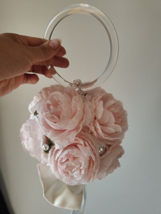 Ręcznie robiony bukiet ślubny / ozdoba ślubna – pudrowy róż, styl glam