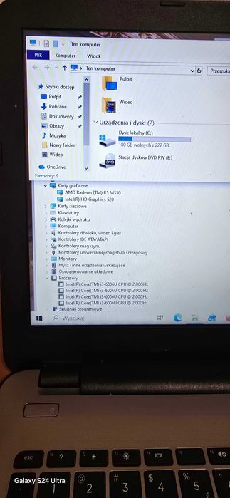 HP 15-AY536nw/i3/8gb/240gb ssd/Radeon R5 2gb/ zasilacz