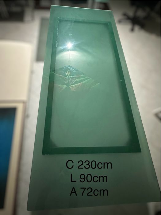 Conjunto 2 mesas de vidro fosco verde 230x90 e 100x90