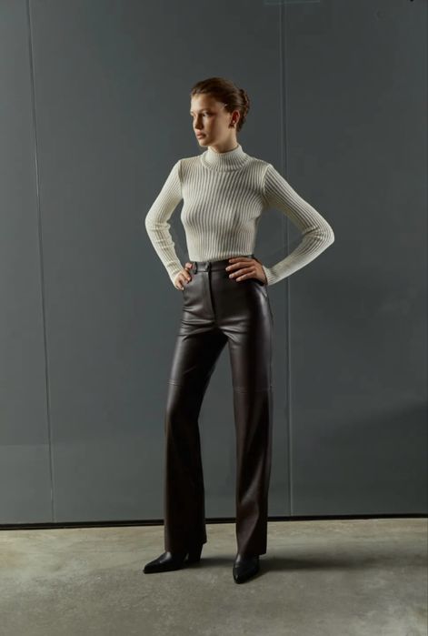 Шоколадні шкіряні штани з еко-шкіри, Papaya, S