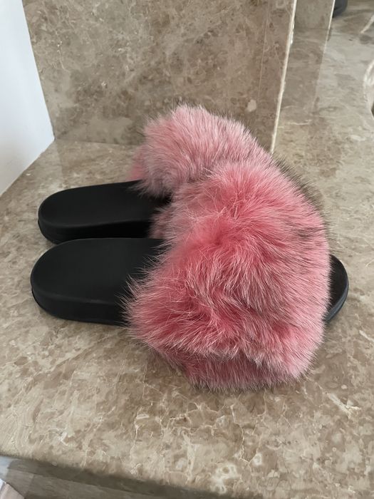 Klapki Futro Naturalne Fur 39 40 różowe czarne