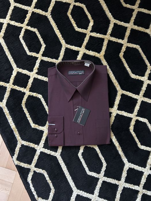 Koszula z długim rękawem śliwkowa fioletowa Senator