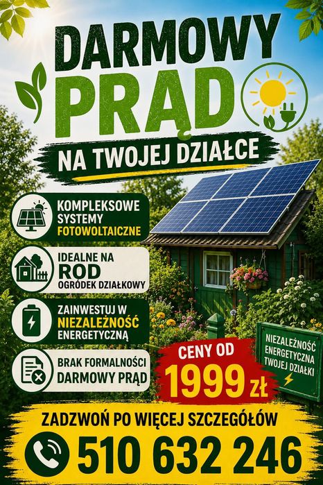 Prąd Fotowoltaika offgride RODO Ogródki Działkowe