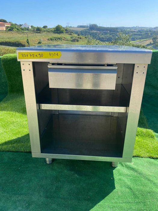 Bancada inox neutra com gaveta e prateleira