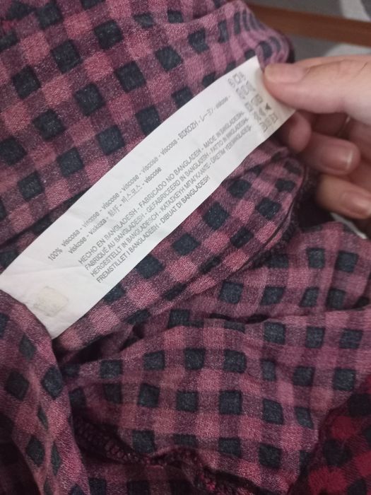 Bluzka w kratkę z wiązaniem z wiskozy r.S