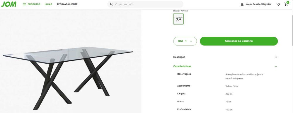 Mesa de sala em vidro c/ 6 cadeiras