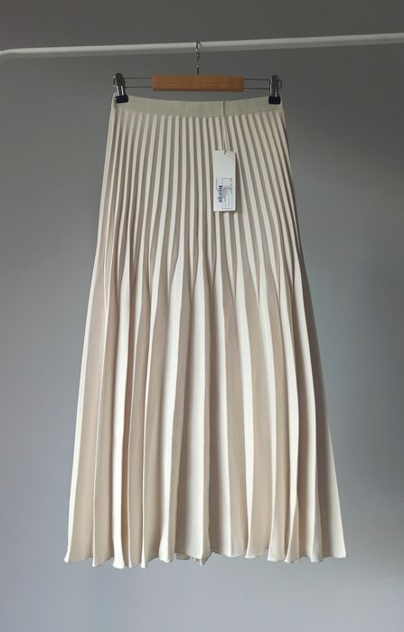 Arket nowa plisowana spódnica midi beżowa szampańska 44 XL XXL