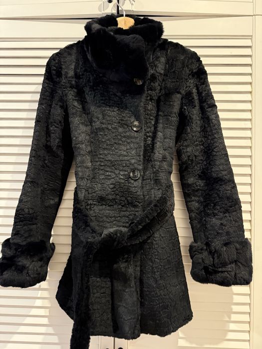 Elegancki płaszcz | Naturalne futro – królik rex | Ochnik | XS