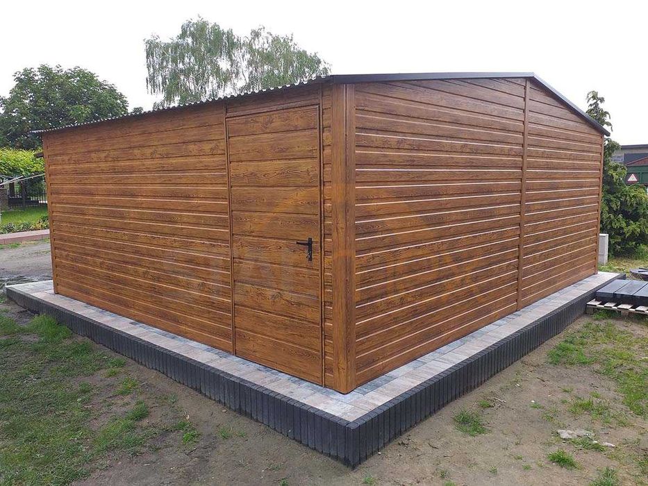 Garaż blaszany dwuspadowy / garaż 6x5 / drewnopodobny złoty dąb