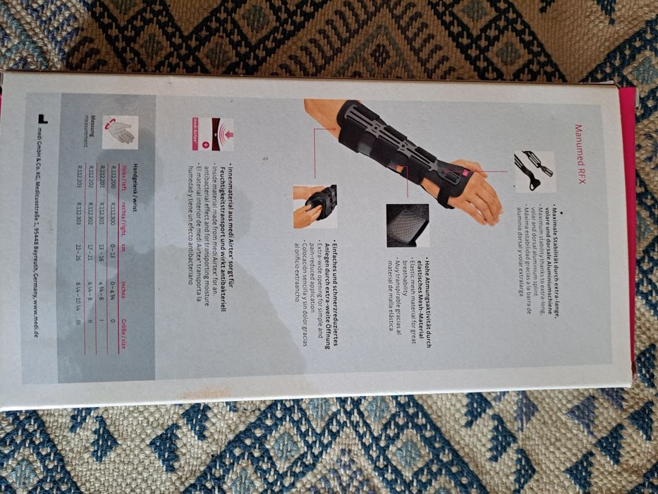 Imobilizador de pulso e antebraço com talas de alumínio extra longas M