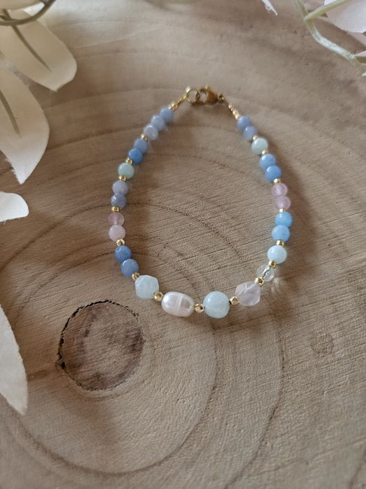 Bransoletka kamienie naturalne Larimar Perła naturalna Kryształ Jadeit