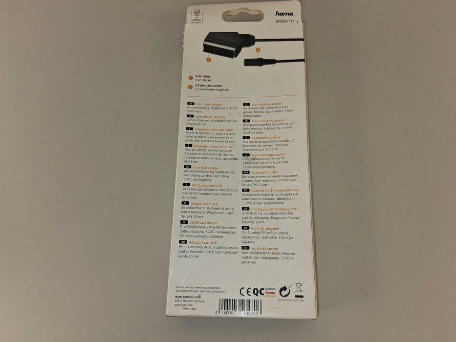 N049 Adapter SCART Cinch Jack 3,5mm Stereo Do Słuchawek Telewizor Hama