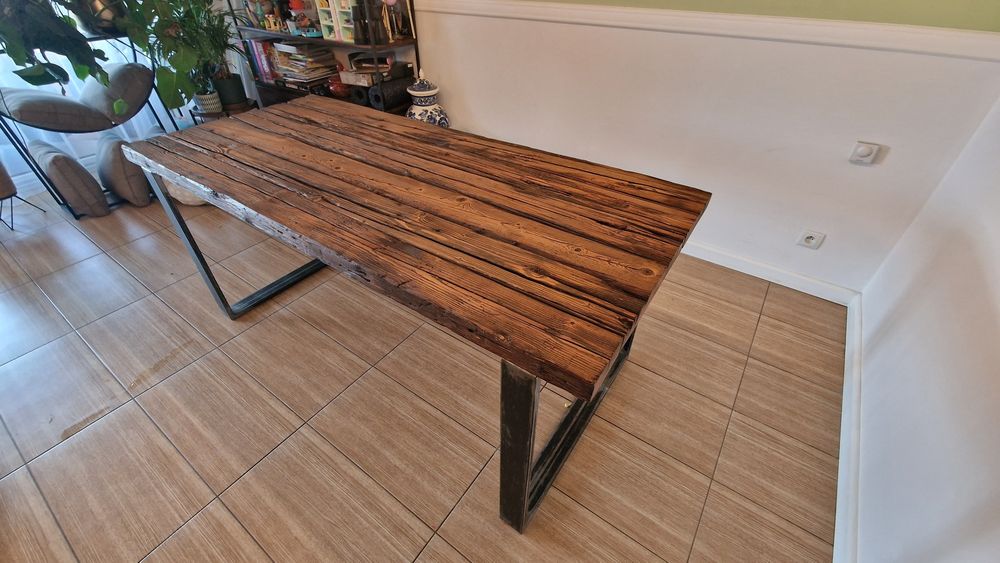 Unikatowy stół industrialny, rustykalny, loft - lite drewno i stal 18