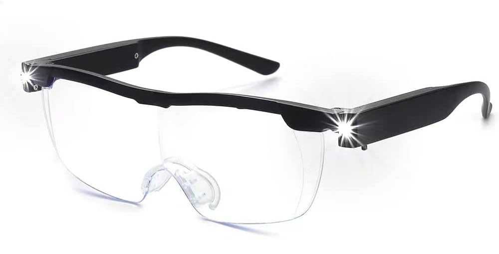 Okulary powiększające z lampką LED ładowane USB-C pokrowiec czarne