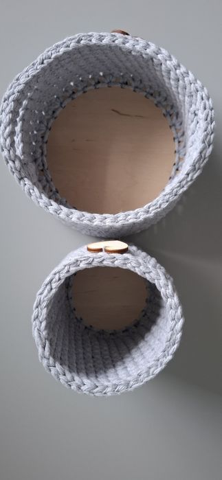 Zestaw koszyków ze sznurka bawełnianego makrama handmade