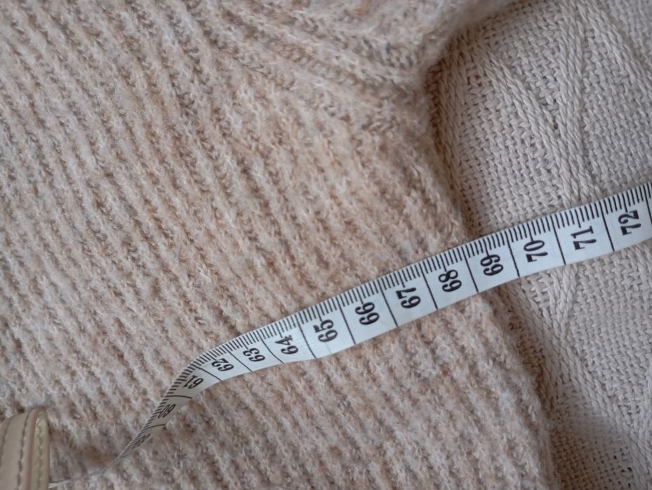 H&M M-XL Luźny prążkowany beżowy kardigan oversize z wełną