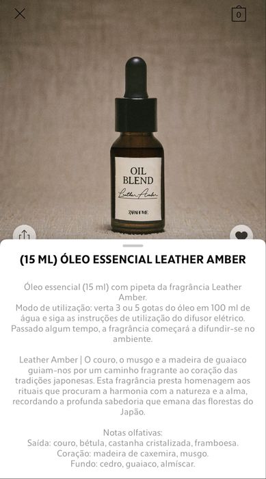 (15 ML) Óleo Essencial LEATHER AMBER Zara Home NOVO