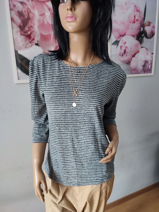 Szara bluzka w białe paski dłuższy tył LEN Esprit rozm S