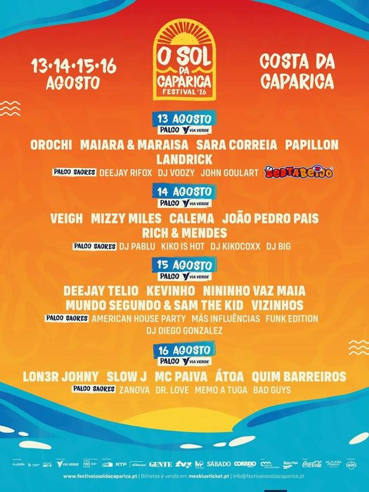 Bilhete diário Festival O Sol da Caparica - dia 16/08