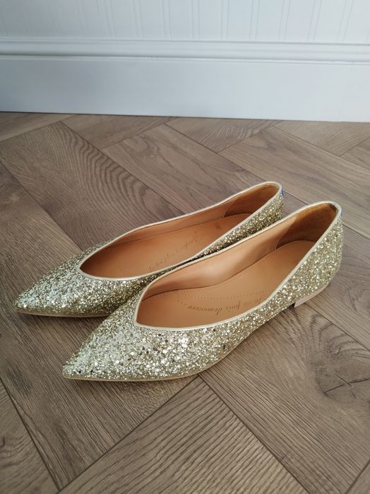 Buty ślubne- złote, brokatowe baleriny Chatelles Paris