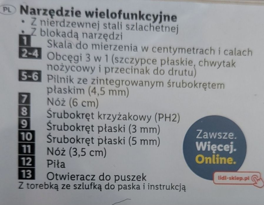 SCYZORYK Multi Tool Crivit w etui 13w1