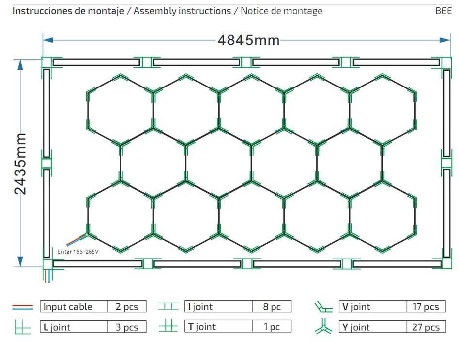 LED modular hexagonal - Oficinas, Barbearias, Ginásios (LUZ)
