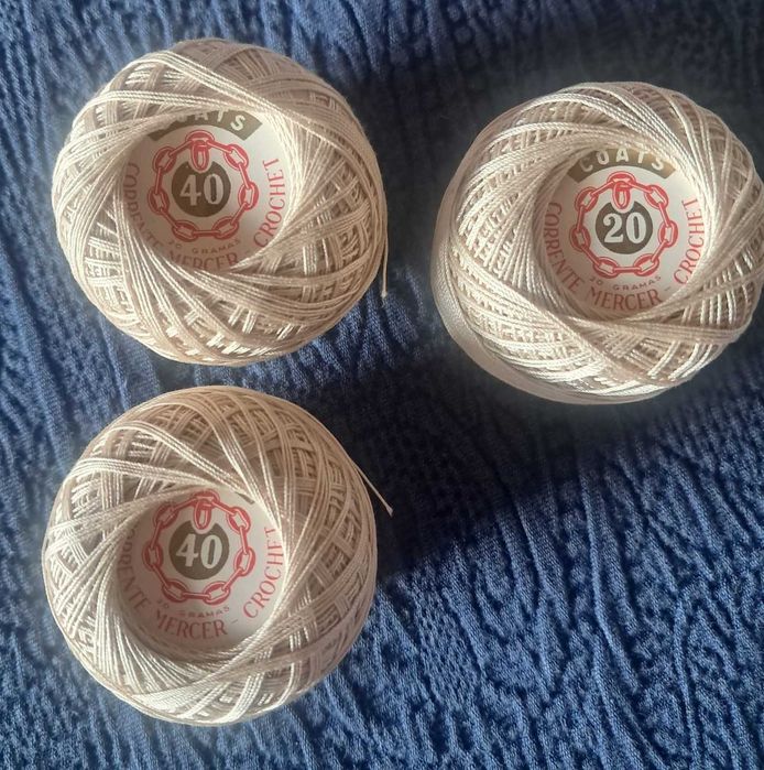 Linhas Coats n.º 20 e n.º 40 para Crochet