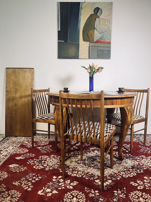 Stół okrągły antyk rozkladany lata 30 orzech mat retro vintage