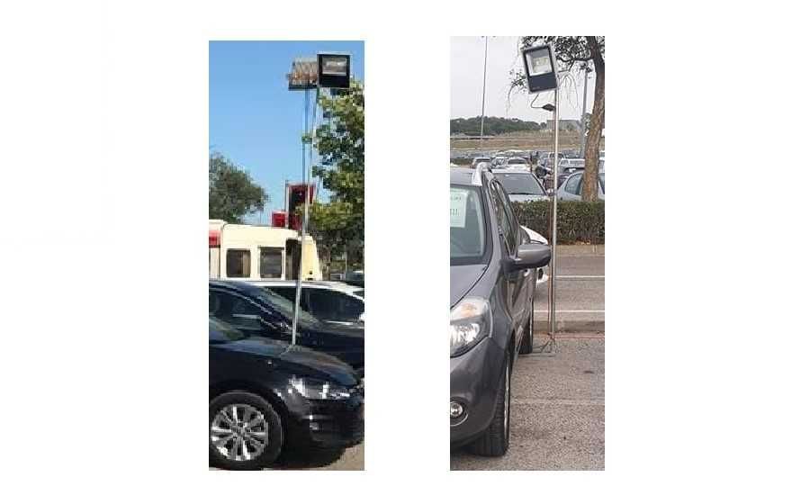 suporte para holofotes 9 tubos ferro c/3 metros e 8 suportes de roda