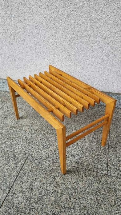 Kwietnik Stolik drewniany ażurowy Czechosłowacja Design PRL Lata 70