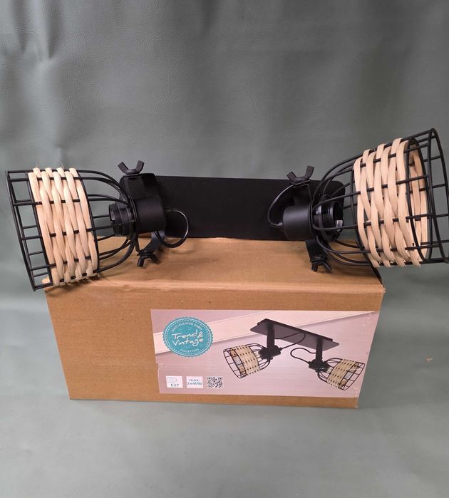 Lampa ścienna sufitowa metal ratan styl vintage boho Eglo Anwick 1
